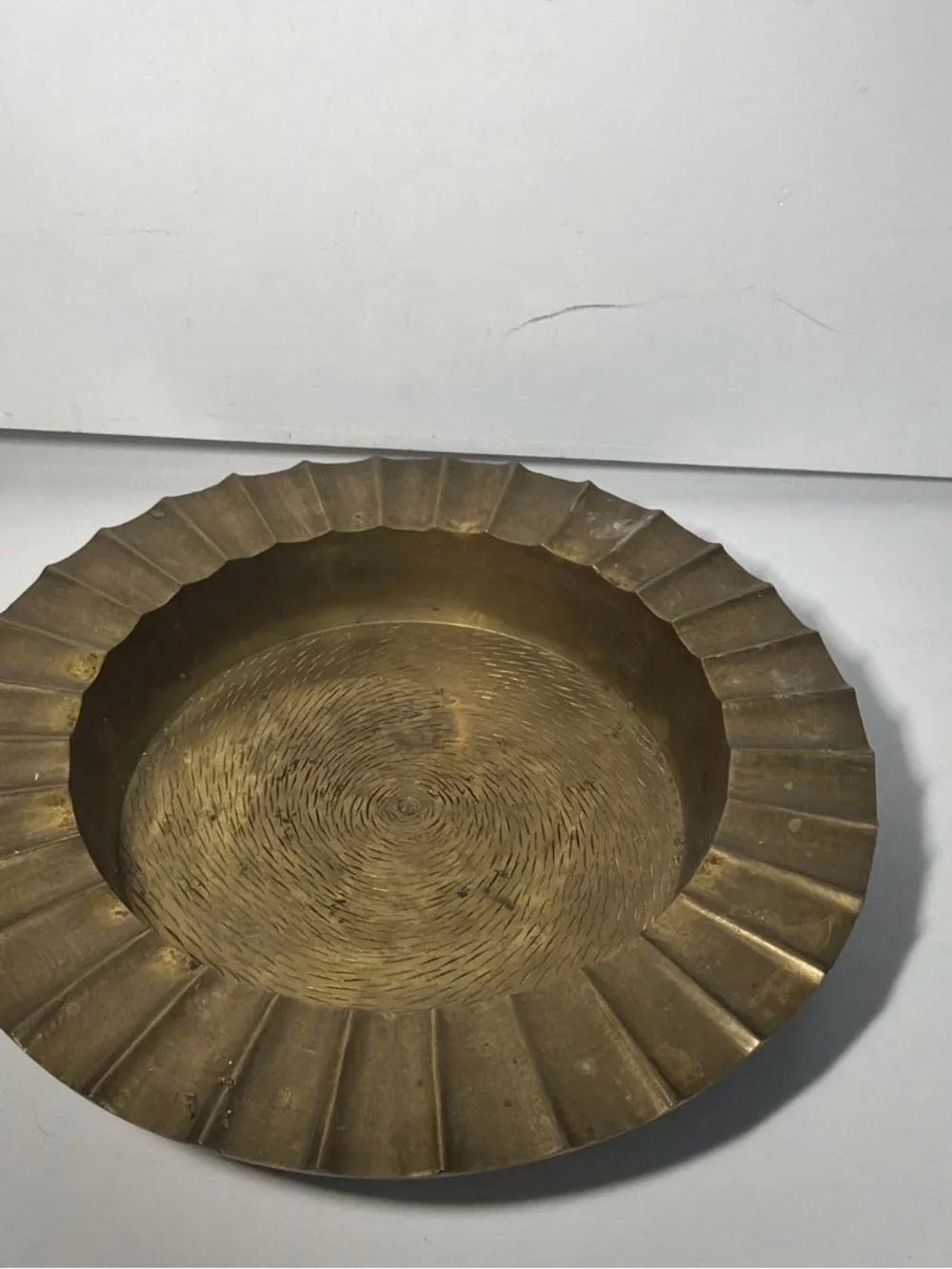 Large Decorative Brass Bowl - Scalloped Rim